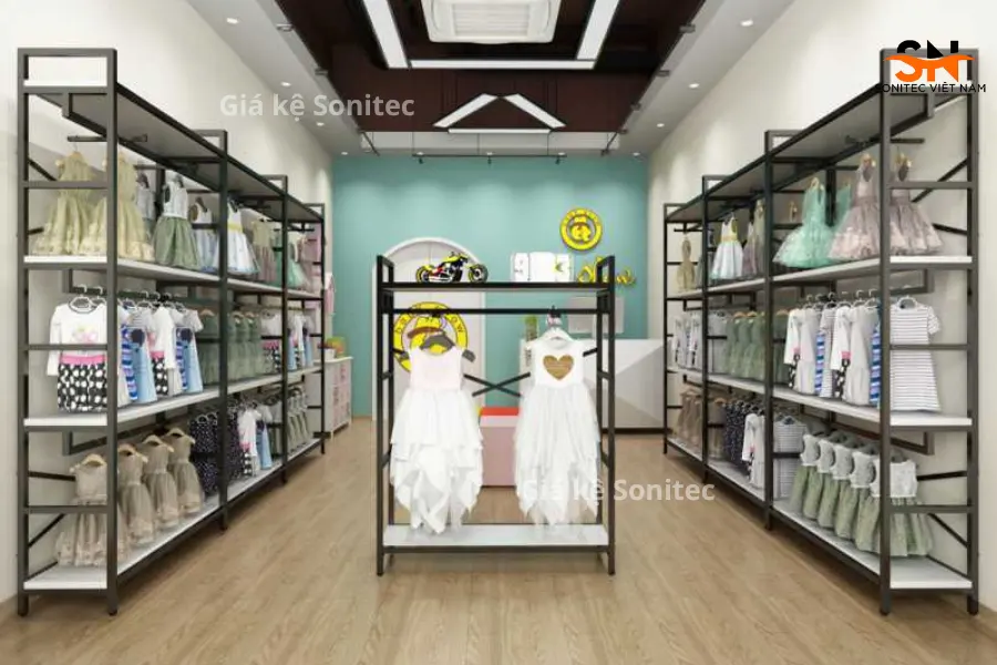 kệ sắt treo quần áo cho shop thời trang