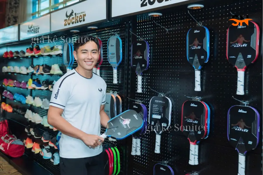 Kệ để vợt Pickleball lưng lưới móc treo
