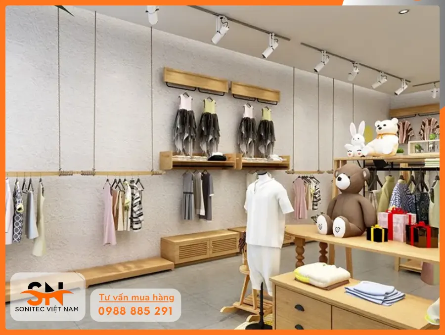 đầu tư kệ trưng bày chất lượng cho shop quần áo trẻ em