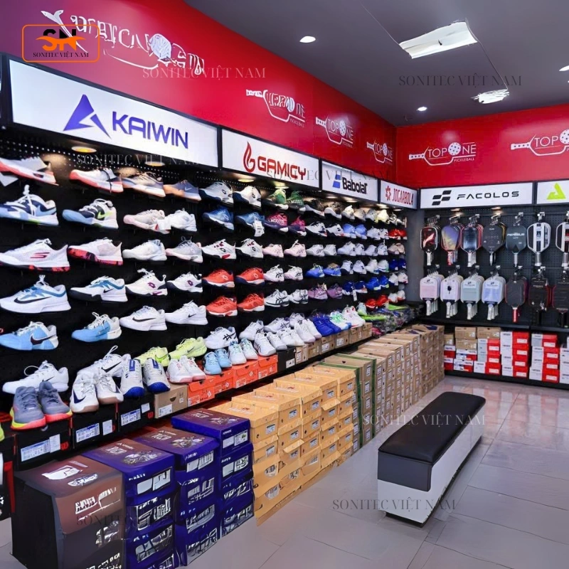 Các loại giá kệ shop bóng đá tại Sonitec