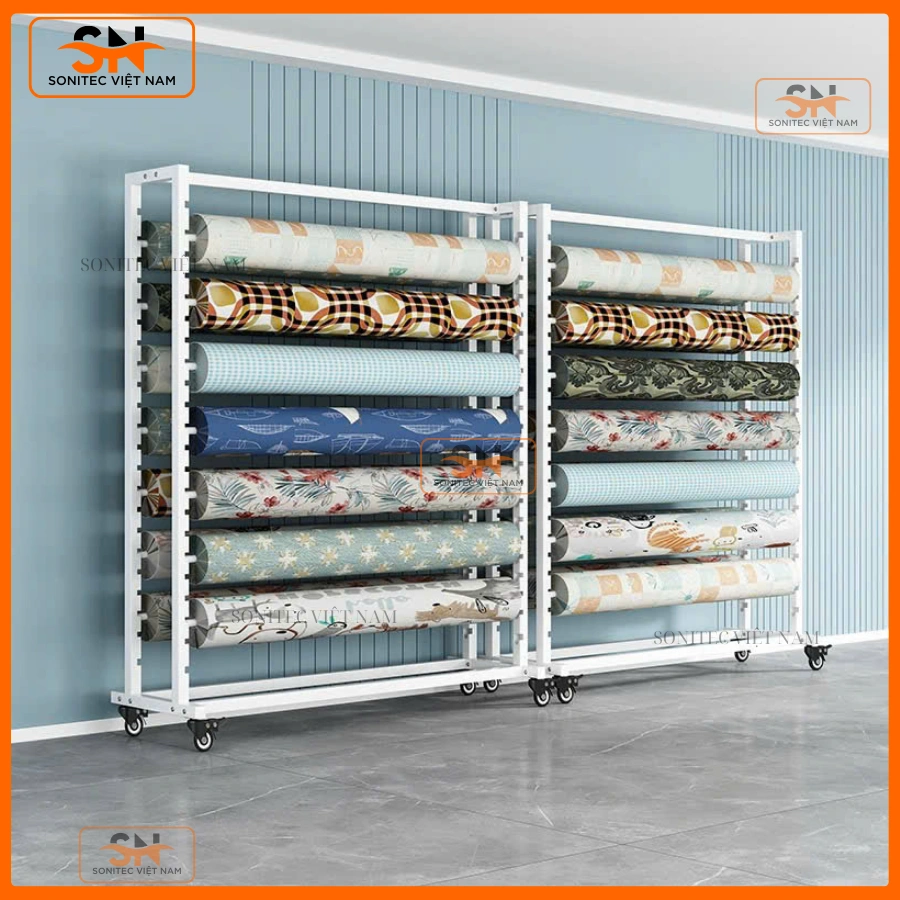 Ứng dụng kệ vải mẫu đứng có bánh xe