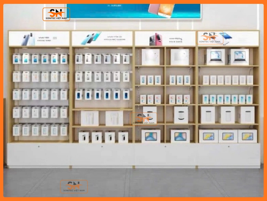 Mẫu kệ điện thoại đẹp phù hợp showroom công nghệ