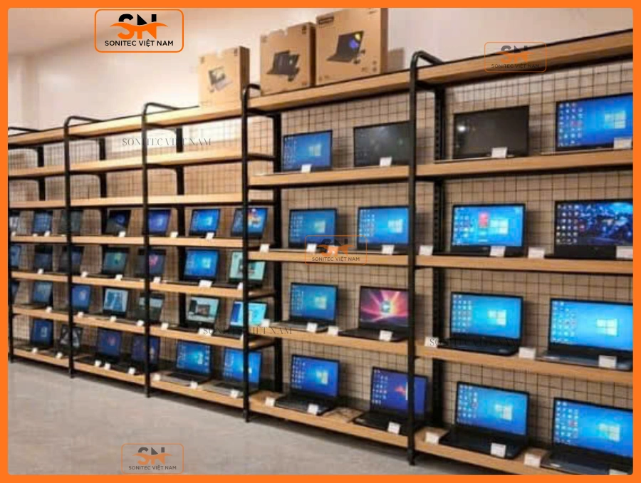 Mẫu kệ trưng bày laptop hiện đại