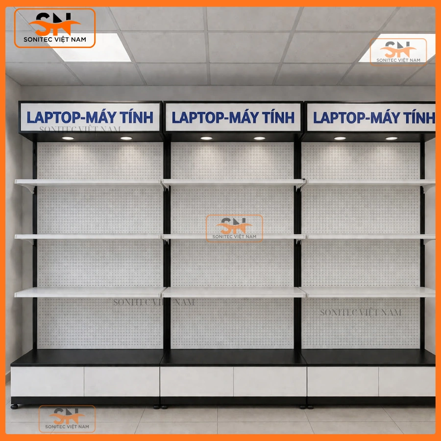 Mẫu kệ trưng bày laptop đẹp tại Sonitec