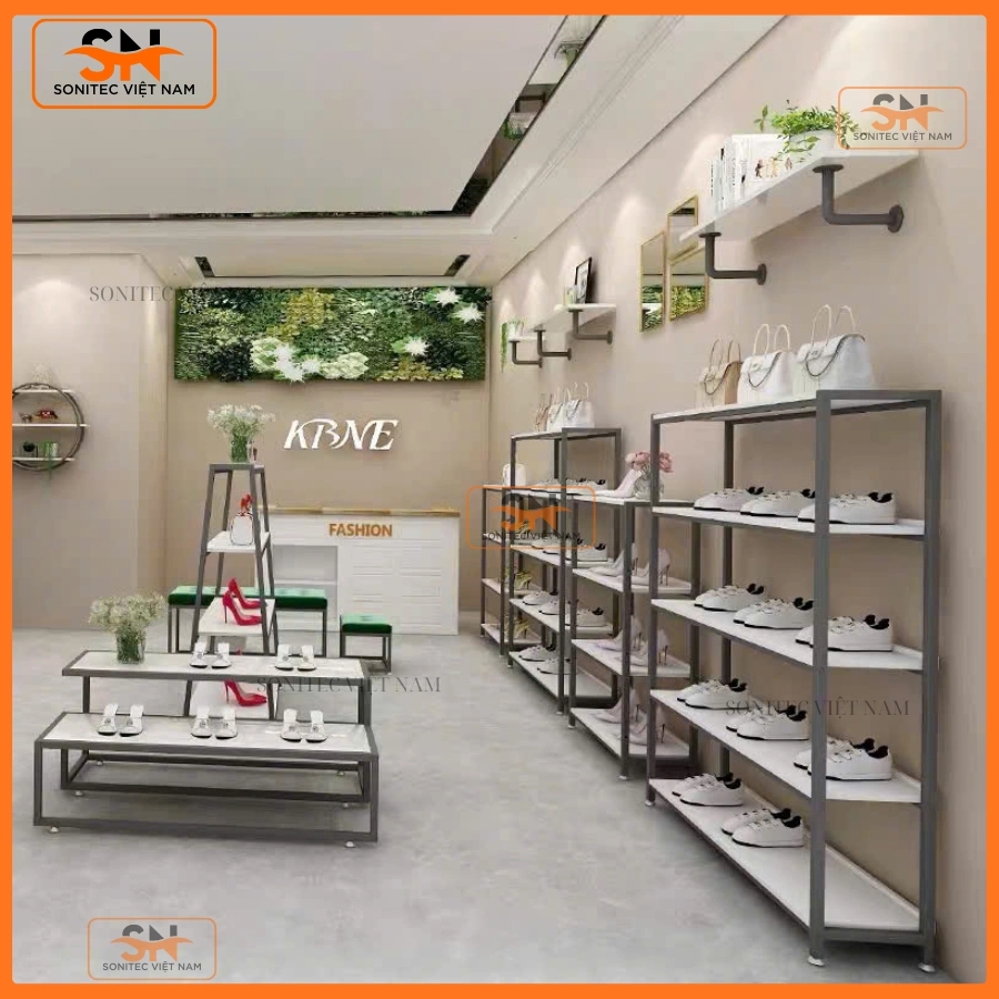 Thiết kế kệ giày dép cho shop theo diện tích
