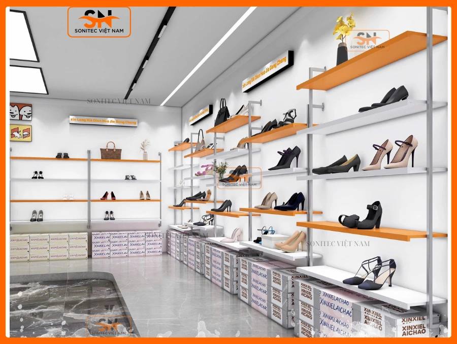 Cách thiết kế kệ giày dép cho shop đẹp, tiết kiệm