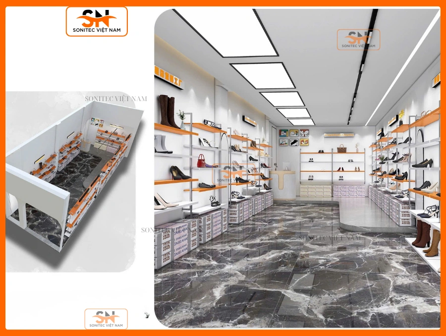 Cách thiết kế kệ giày dép cho shop đẹp, tối ưu chi phí