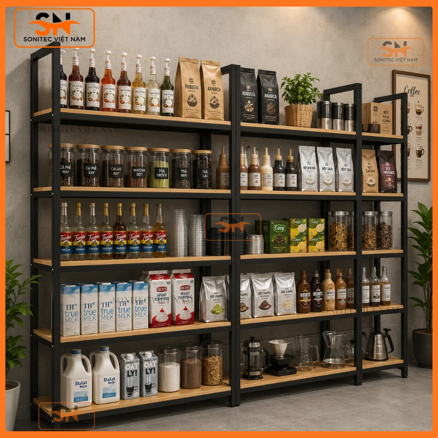 Mẫu giá kệ quán cafe đẹp, giá tốt