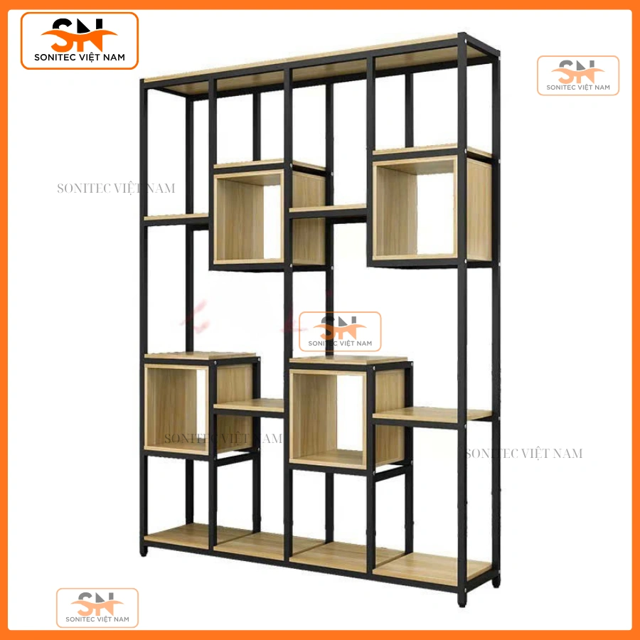 Kệ trang trí khung sắt kết hợp hộc gỗ