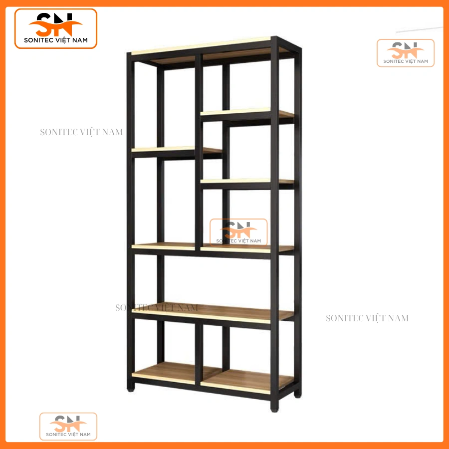 Kệ trang trí khung sắt mâm gỗ