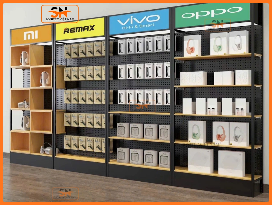 Kệ điện thoại cho shop phụ kiện tối ưu không gian