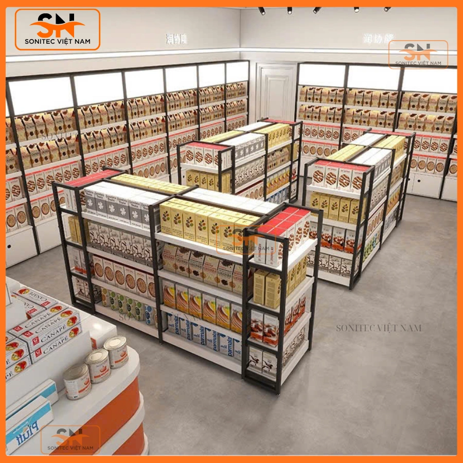 Kệ siêu thị giá rẻ Hà Nội mâm gỗ