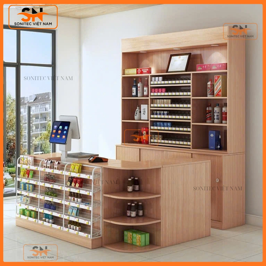 Mẫu quầy thu ngân gỗ bền