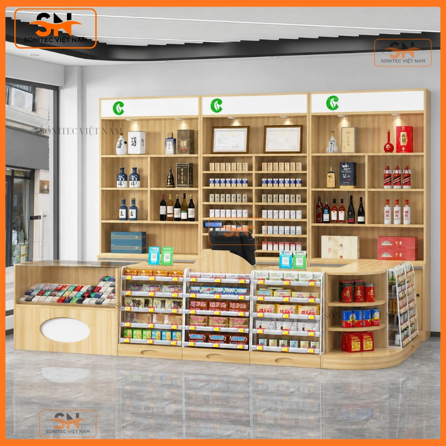 Mẫu quầy thu ngân gỗ đa mẫu mã Sonitec