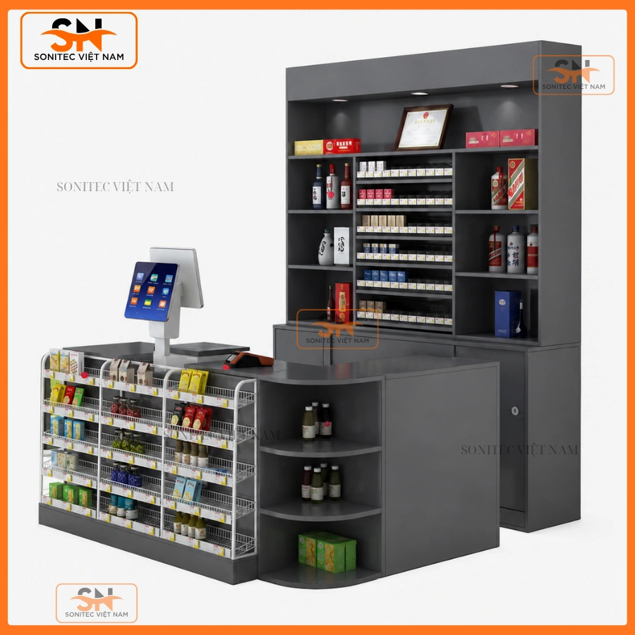 Mẫu quầy thu ngân gỗ đa mẫu mã, bền bỉ