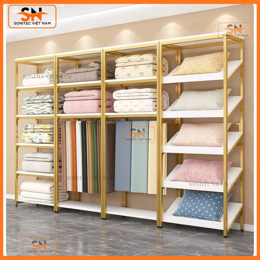 Thiết kế giá kệ chăn ga gối phù hợp sản phẩm