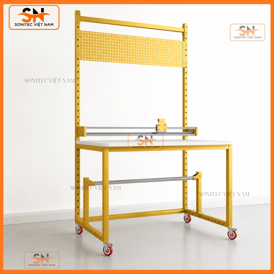 Bàn đóng gói hàng hóa có bảng treo