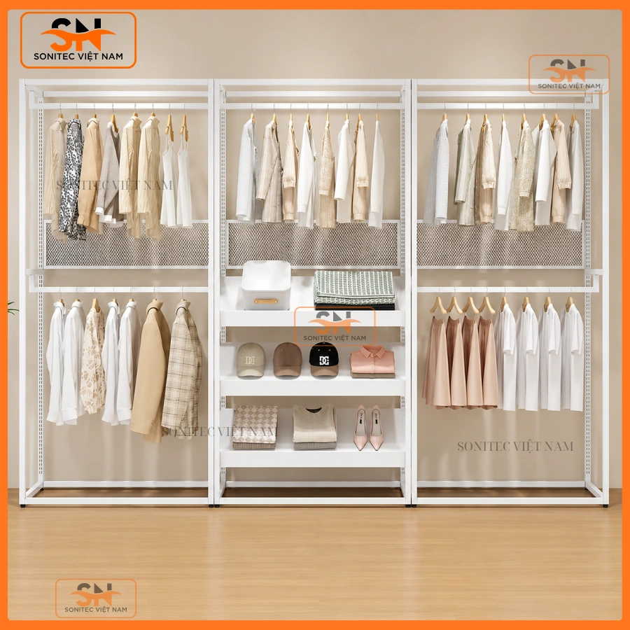 Kệ tủ quần áo trưng bày showroom sang trọng