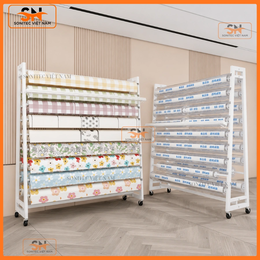 20+ mẫu kệ trưng cuộn vải giúp tối ưu diện tích cửa hàng
