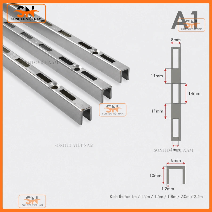 Thanh ray đơn gắn tường thép mạ Inox