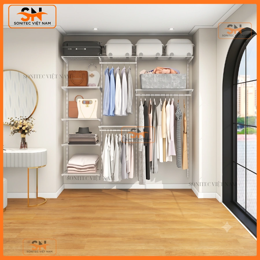 Bộ kệ thanh ray gắn tường treo quần áo tối ưu