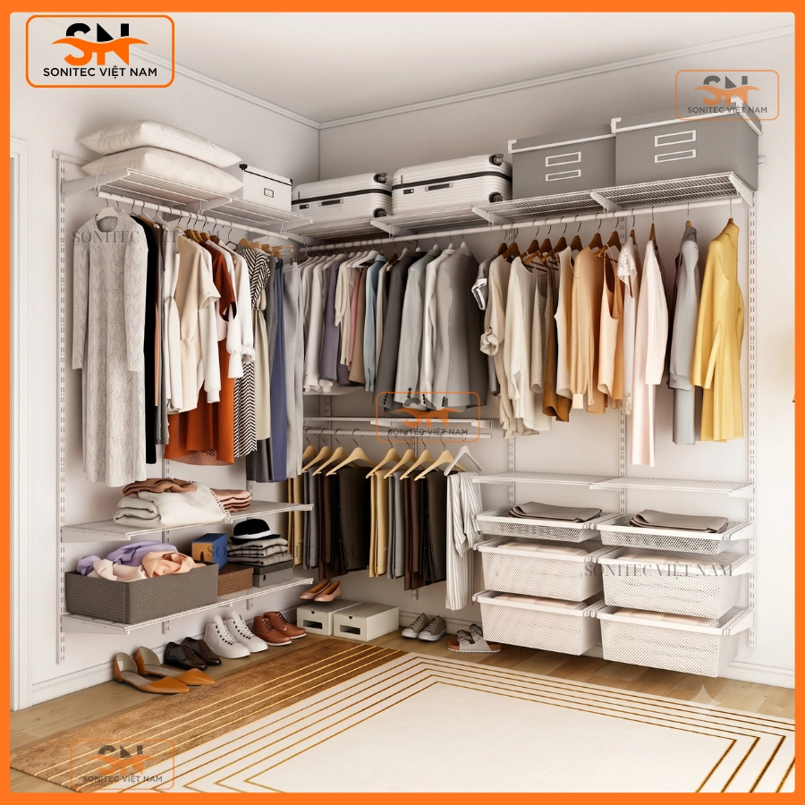 Bộ kệ thanh ray gắn tường treo quần áo chất lượng