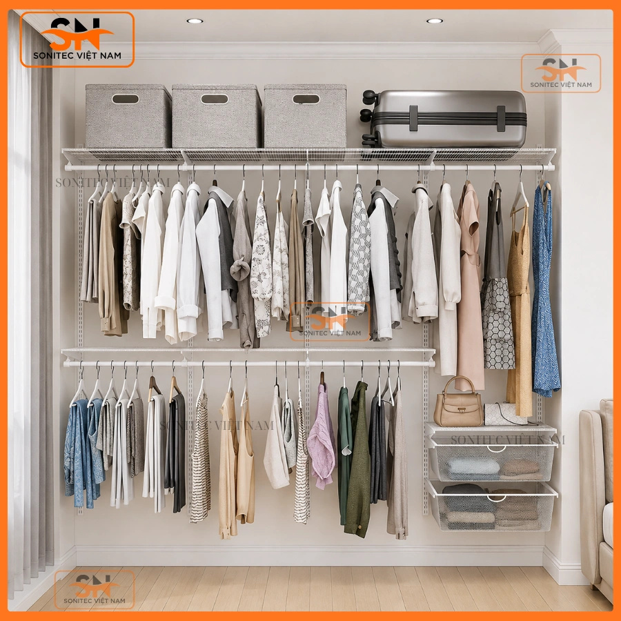 Báo giá kệ thanh ray treo quần áo đẹp, hiện đại