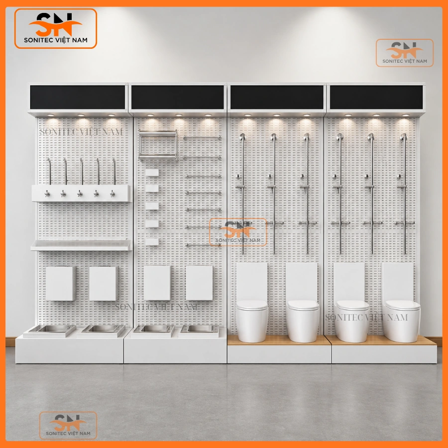 Kệ showroom vệ sinh trưng bày khoa học