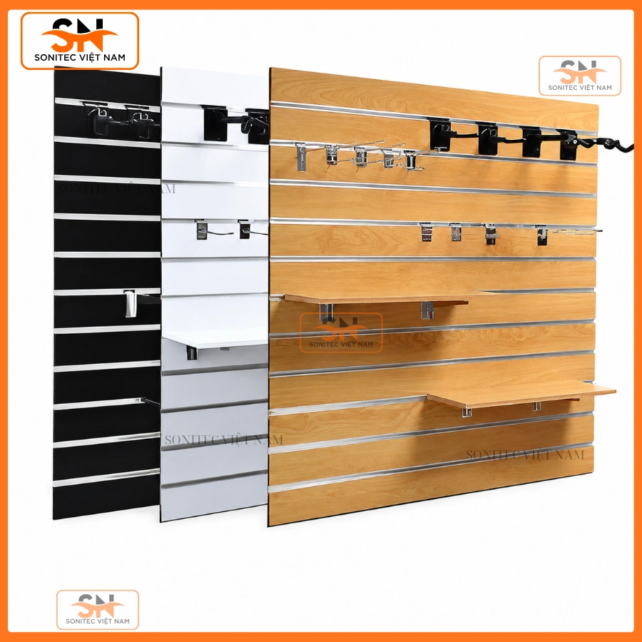 Tấm vách Slatwall đa năng, trưng bày linh hoạt