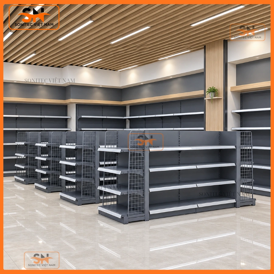 Tủ kệ thiết kế mở siêu thị mini có những loại nào? 8 Giải pháp tối ưu mặt bằng