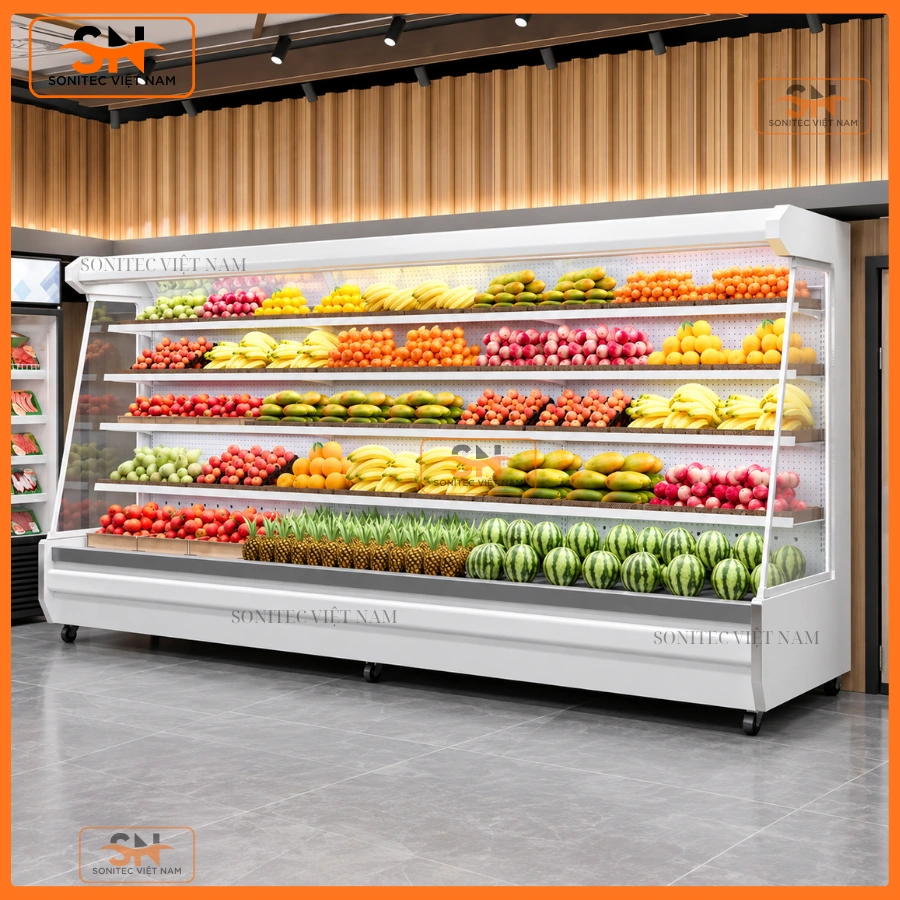 Tủ mát trưng bày thiết kế mở không cửa kính bảo quản sữa chua, nước giải khát, hoa quả