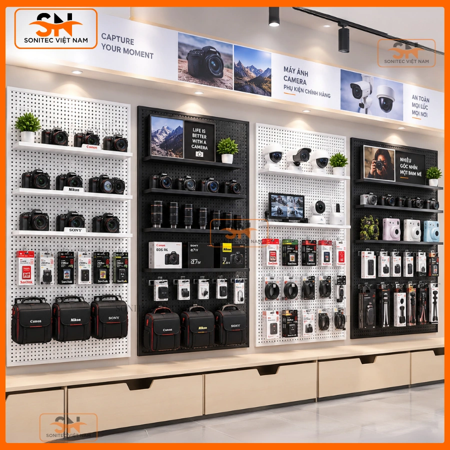 Tư vấn thiết kế kệ trưng bày camera đẹp
