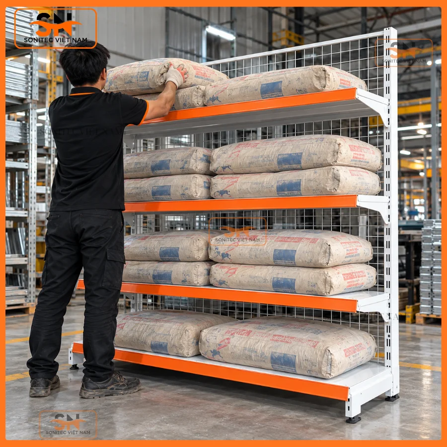 Thử nghiệm tải trọng mâm kệ siêu thị Sonitec tole dày