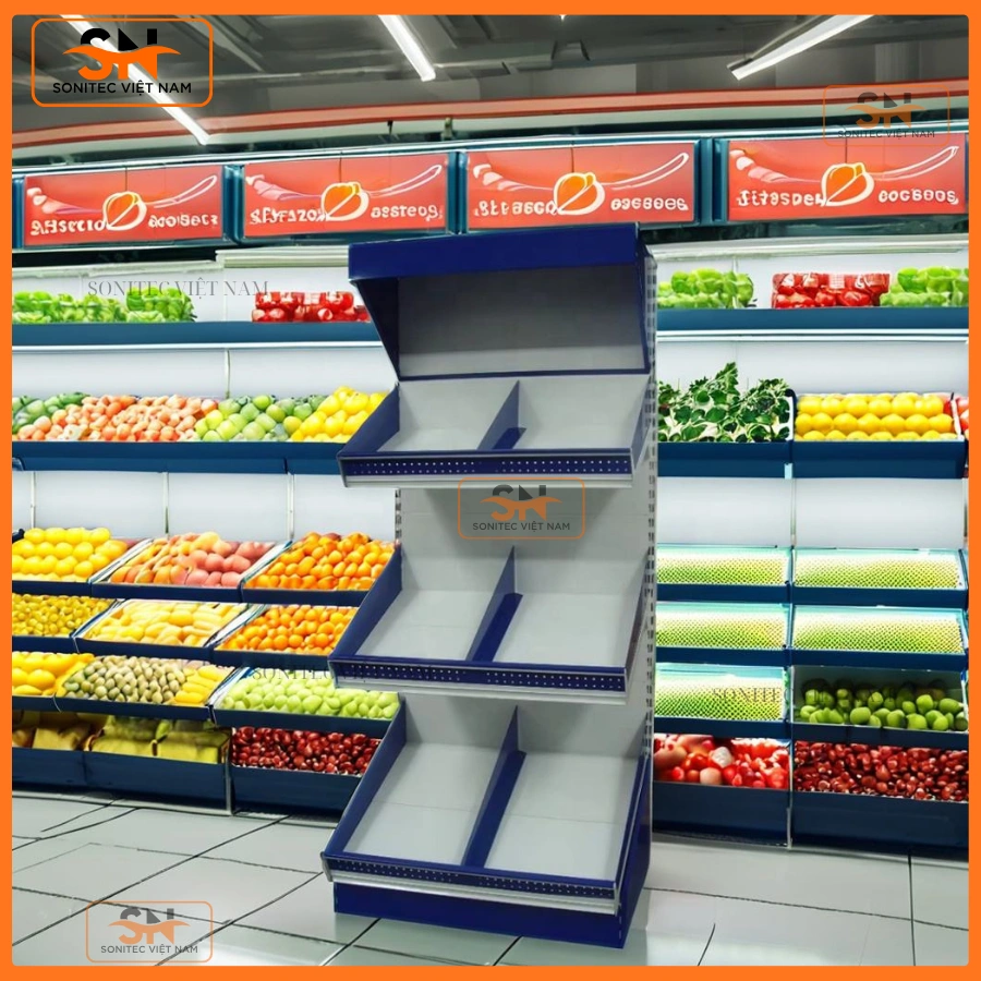 Nguyên tắc kết cấu thiết kế kệ rau củ siêu thị tối ưu