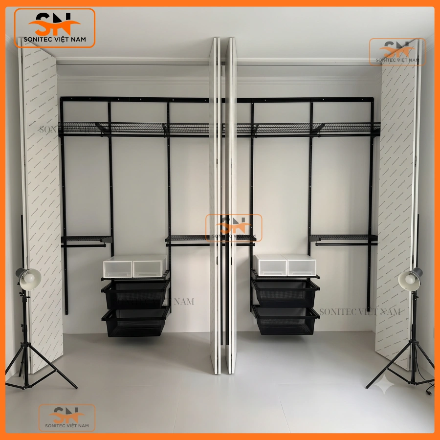 Tủ quần áo gia đình thanh ray có cửa