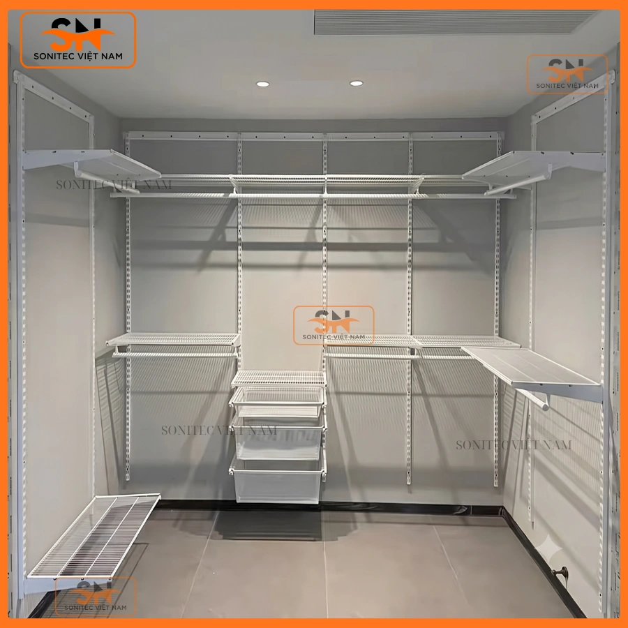 Tủ quần áo gia đình thanh ray gắn tường