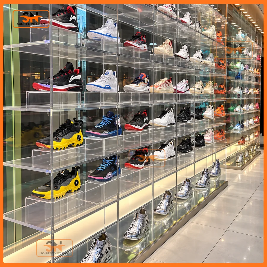 Khi nào shop cần chọn kệ giày thể thao bằng kính?