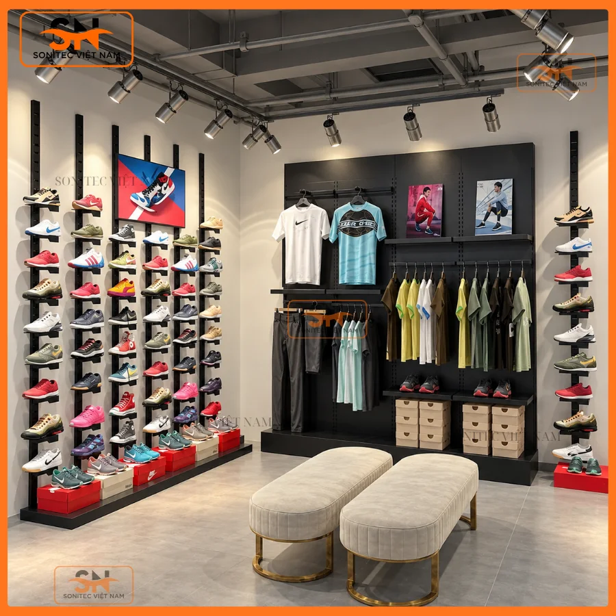Giá để giày treo tường shop thể thao
