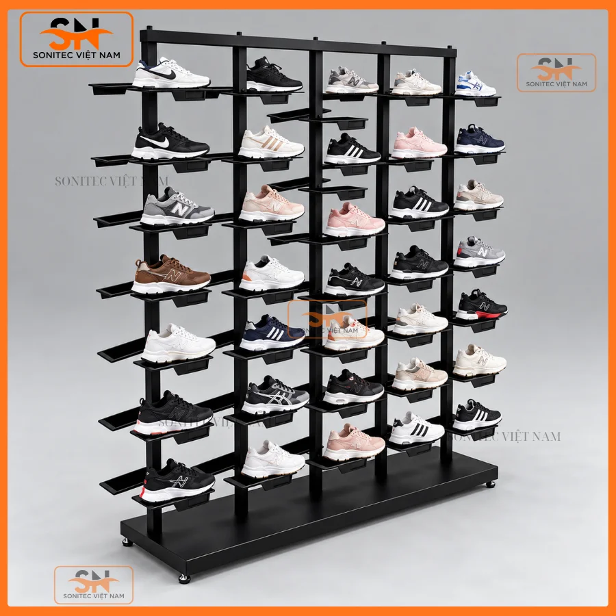 Kệ bày giày chạy bộ shop thể thao