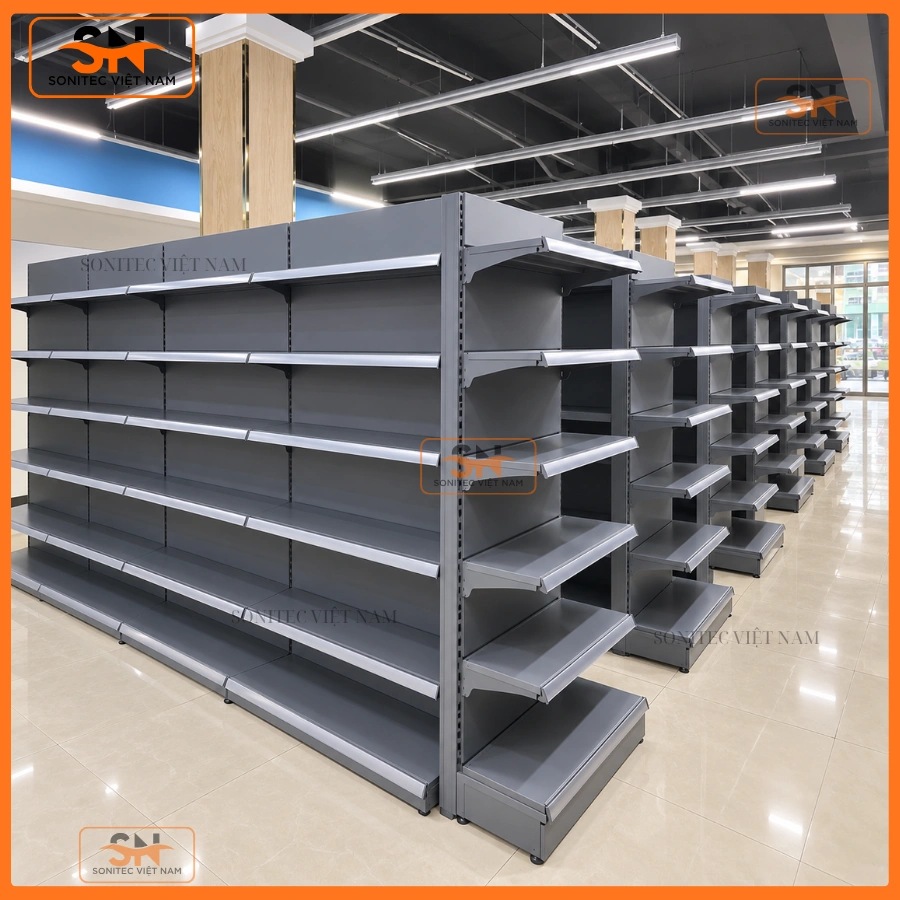 Lắp đặt giá kệ tạp hóa tối ưu mặt bằng trọn gói Sonitec